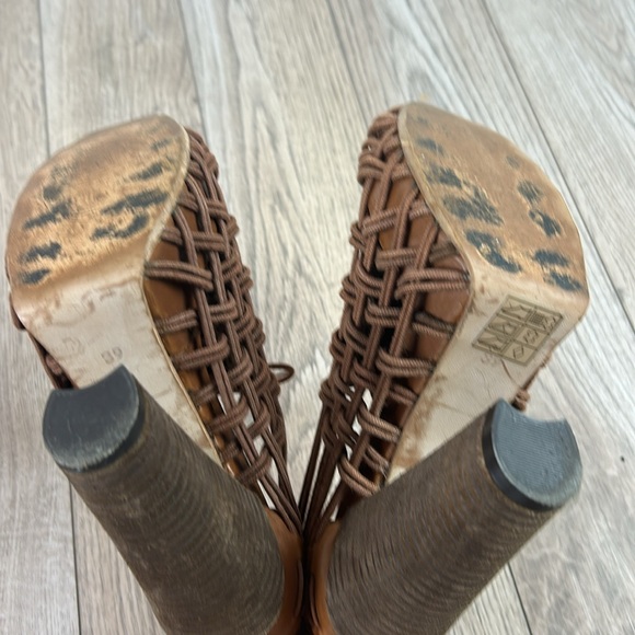 Miista Naia Free People 8.5 Brown Leather Cord Huarache Lace Up Block Heels - Picture 8 of 11